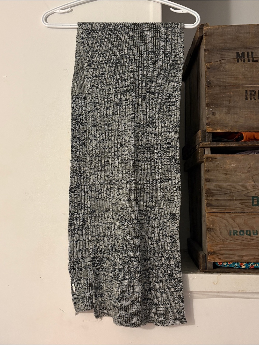 Cozy Salt and Pepper Gray Marled Knit Long Rectangle Scarf